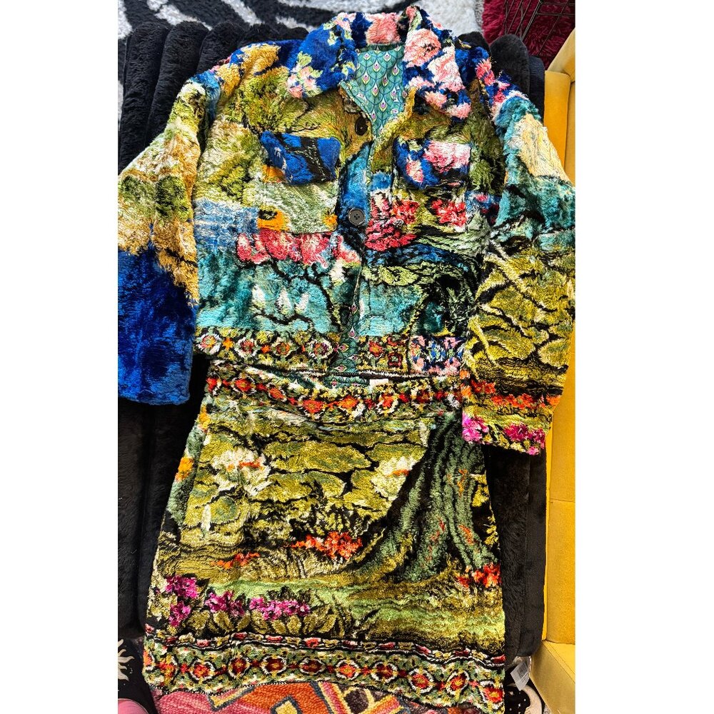 Peacock Carpet Upcycle Cropped Jacket + Mini Skirt